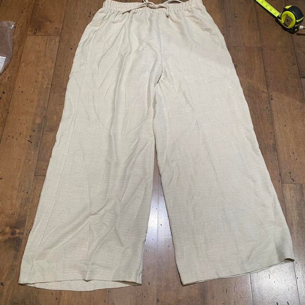 Cream linen pants with drawstring waist Xl